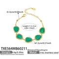 Goldenes Edelstahlarmband mit facettierten grünen Opal-Tropfen und kleinen Perlen - Armband / Gold-Seegrün