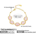 Vergoldetes Edelstahlarmband mit fünf tropfenförmigen rosa Katzenaugen-Steinen - Armband / Gold-Weiß