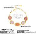 Goldenes Edelstahl-Armband mit tropfenförmigen Katzenaugen-Steinen in Rosa und Orange - Armband / Gold-Gemischtes Rosa