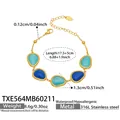 Goldenes Edelstahlarmband mit abwechselnd hell- und dunkelblauen tropfenförmigen Steinen - Armband / Gold-Gemischtes Blau