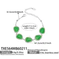 Armband aus 316L Edelstahl mit grünen Katzenaugen-Anhängern in Tropfenform, 17.5+5cm - Armband / Silber-Grün