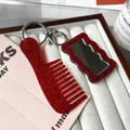 Sparkly red glitter acrylic heart mirror and comb keychain charm for bag decor - Red