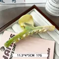 Grande molletta per capelli in marmo giallo per capelli folti, 11,5 cm e 17 g - Sfumatura verde