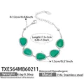 Silbernes Edelstahlarmband mit fünf grünen tropfenförmigen Katzenaugensteinen - Armband / Stahl-Seegrün