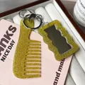 Glitter yellow acrylic keychain set with mini comb and heart mirror bag charm accessory - Yellow