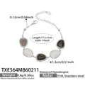 Edelstahlarmband 316L mit fünf tropfenförmigen Katzenaugensteinen im Farbverlauf - Armband / Stahl-Schwarz und Weiß