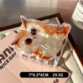 Pince à cheveux chouette en acétate ambre et blanc perle avec dimensions de 7x6,5x6cm - Hibou (FJ-3166)