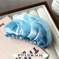 Elegante ovale haarklem met blauw en wit marmerpatroon en gladde afgeronde randen - Gemarmerd Blauw