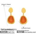 Goldene 316L Edelstahlohrringe mit orangefarbenen Katzenaugensteinen, 2,9cm x 1,3cm - Ohrringe / Gold-Orange