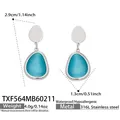 Tropfenförmige blaue Katzenaugen-Ohrringe aus 316L Edelstahl mit Maßangaben - Ohrringe / Stahlfarbe - Seeblau