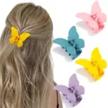 Elegante matte Schmetterling-Haarklammern in Pastellfarben an Model und Einzelansicht - Rosa Gelb Lila Teal Kombi