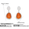 Ohrringe mit orangefarbenem Katzenaugenstein aus 316L Edelstahl in Tropfenform - Ohrringe / Stahlfarbe - Orange