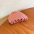 Red and white checkered semi-circular acetate hair claw clip for elegant women's hairstyles - Red