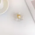 Eleganter transparenter Blumen-Haarclip mit weißer Perle und goldenem Mittelstück - Champagner