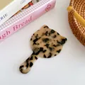 Cat-shaped tortoiseshell acetate hand mirror with golden metal whiskered facial features - Beige Tortoise Shell