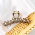 Pinza para el pelo de flores marrón translúcido con perlas para accesorios de mujer - 13.5cm / Gris