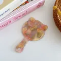 Chic cat-shaped hand mirror with pink and gold marble acetate texture and cat face design - Metallic Pink