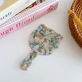 Cat-shaped handheld beauty mirror with blue and white marble texture acetate finish - Floral Grey