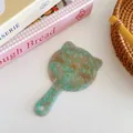 Portable acetate hand mirror in green marble cat shape with cute engraved whiskers - Cyan