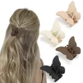 Schmetterling Haarklammer Set in mattem Schwarz, Braun und Beige auf langem Haar - Schwarz Braun Khaki Weiß Kombi