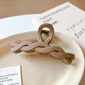 Minimalist matte milk tea brown hair claw clip with woven texture and strong metal spring - Twist Style (20#) / Dark Coffee