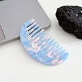 Semicircle wide-tooth hair comb with blue and pink marble acetate texture for styling - Blue Pink Marble / Blue