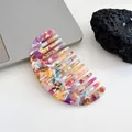 Minimalist acetate hair comb with colorful marble texture and rounded semicircular design - Colorful Marble / Rainbow