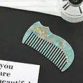 Cat-shaped acetate hair comb in blue marble texture with elegant golden cat face design - Light Green