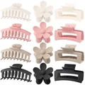 12-piece large matte hair claw set featuring flower and rectangular designs in Morandi colors - Set 4