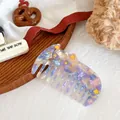 Cute cat-shaped acetate hair comb featuring purple and white marble pattern texture - Floral Purple