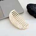 Elegant semi-circular acetate hair comb in white marble texture with wide teeth design - Jade White