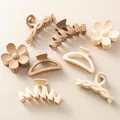 Set of 8 matte neutral hair claws in geometric and flower shapes for elegant styling - Set 1 / Set of 8 / Multicolor