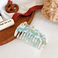 Blue and white marble acetate cat hair comb with wide teeth and gold detailing - Pale Green