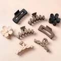Matte milk tea color hair claw clips in geometric shapes and earth tone minimalist styles - Set 2 / Set of 8 / Multicolor