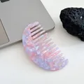 Semicircle wide-tooth hair comb in pink and purple marble acetate with shell texture - Pink