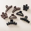 Matte finish hair claw clips set in black and dark coffee colors with geometric shapes - Set 3 / Set of 8 / Multicolor