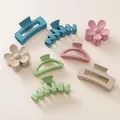 Matte milk tea color hair claws in geometric shapes and Morandi tones for women - Set 4 / Set of 8 / Multicolor