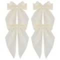 Set di quattro maxi fiocchi per capelli in raso beige con lunghi nastri eleganti e fluidi - Stile Bianco Crema (Set 2)