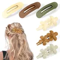 Close-up of Morandi matte flower hair clips and oval claw clips set for hair styling - Floral And Geometric Hollow Style Yellow Coffee Green