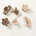 Neutral matte shark hair clips in geometric and floral shapes for elegant hair styling - Set 5 / Set of 6 / Multicolor