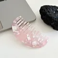 Semicircle pink marble acetate hair comb with white pearlescent pattern for styling - Floral Pink