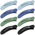Lot de 8 grandes barrettes à cheveux mates en bleu, vert et noir sur fond blanc - Ensemble Thème Bleu