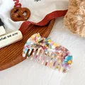 Pink and blue mosaic cat acetate wide-tooth hair comb with elegant gold detailing - Rainbow