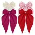 Detail of four oversized satin bow hair clips in cream, pink, rose, and red colors - Red Pink White Four Colors Style (Set 23)