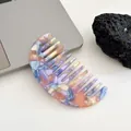 Acetate geometric half-moon hair comb with colorful purple and blue marble pattern - Blue and Purple