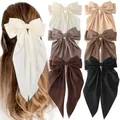 Oversized satin bow hair clip with long streamers in six elegant matte colors - Satin Six Colors Style (Set 21)