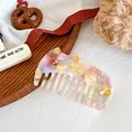 Pink pearl cellulose acetate cat shaped wide tooth comb with cute gold engraved details - Yellow & Purple