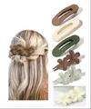 Set de pinzas para el cabello florales y clips ovalados en tonos tierra mate - Estilo Ovalado Hueco Y Flor De Cinco Pétalos Marrón Beige Verde