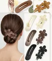 Pinzas para el cabello con flores mates en tonos crema y café para peinados elegantes - Flor Doble Mate Y Estilo Ovalado Hueco Crema Café Negro