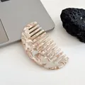Creamy marble acetate semi-circular wide tooth hair comb with elegant curved handle - Flower Stone White